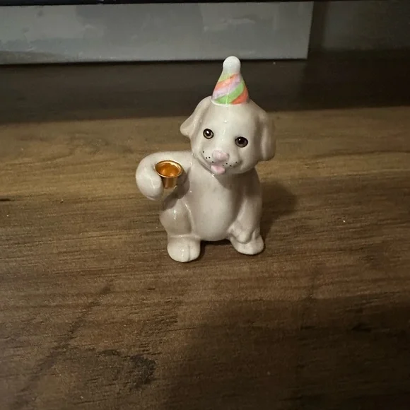 White Ceramic Dog Figurine with Yellow Scarf